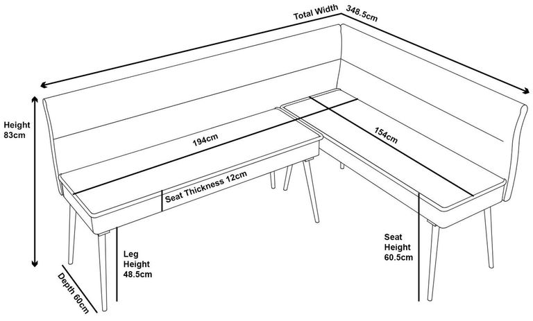 Monza Grey Fabric Corner Dining Bench - RHF