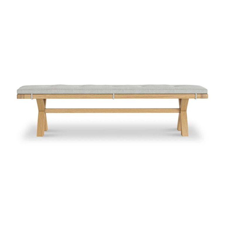 Normandy Dining Bench with Cross Leg - Beige Fabric - Oak