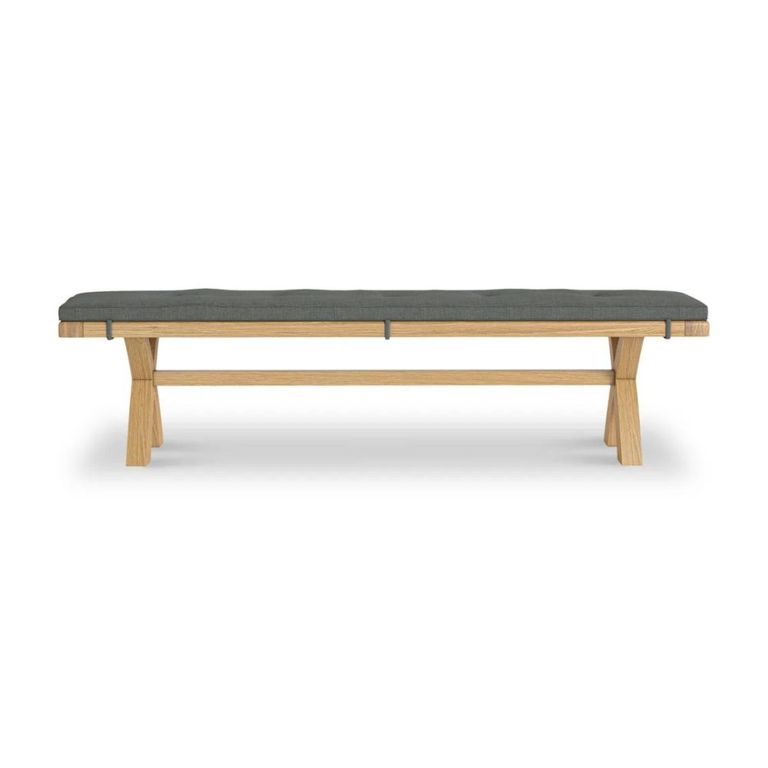 Normandy Dining Bench with Cross Leg - Charcoal Fabric - Oak