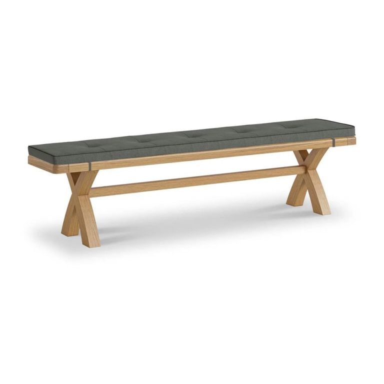 Normandy Dining Bench with Cross Leg - Charcoal Fabric - Oak