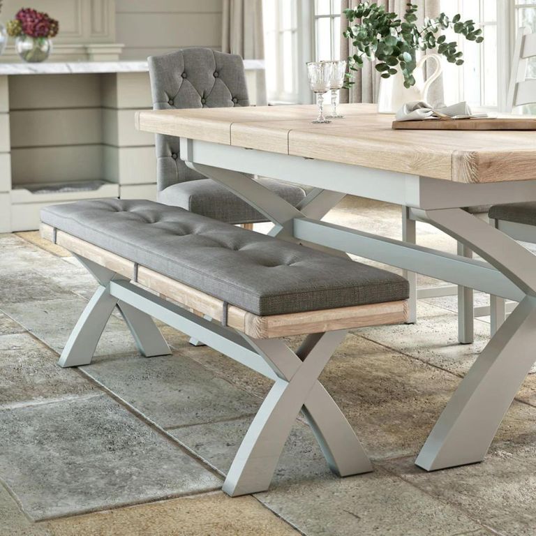 Salcombe Dining Bench with Cross Leg - Grey Oak