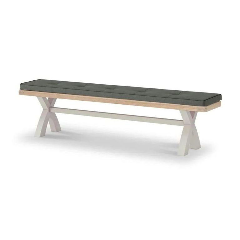 Salcombe Dining Bench with Cross Leg  - Grey Oak - Charcoal Fabric