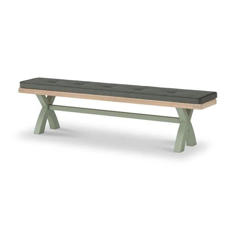 Salcombe Dining Bench with Cross Leg - Sage Oak - Charcoal Fabric