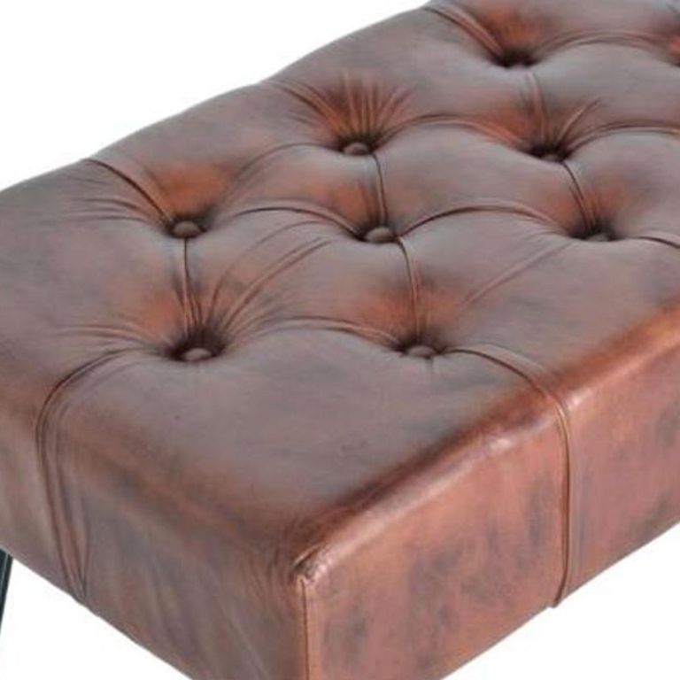 Terni Bench - Brown Leather - with Hairpin Legs