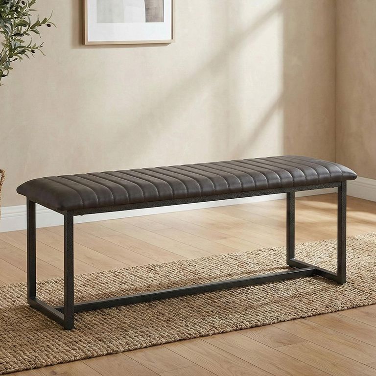 Vintage Dining Bench - Grey Faux Leather