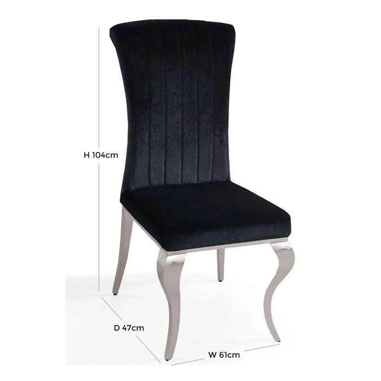 Louis Black Velvet Fabric Dining Chair with Chrome Legs