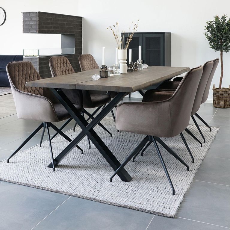 Harbo Dining Chair - Set of 2 - Light Brown - Velvet Fabric - Swivel