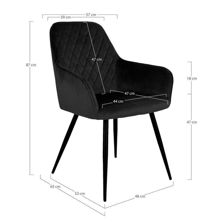 Harbo Dining Chair - Set of 2 - Black - Velvet Fabric