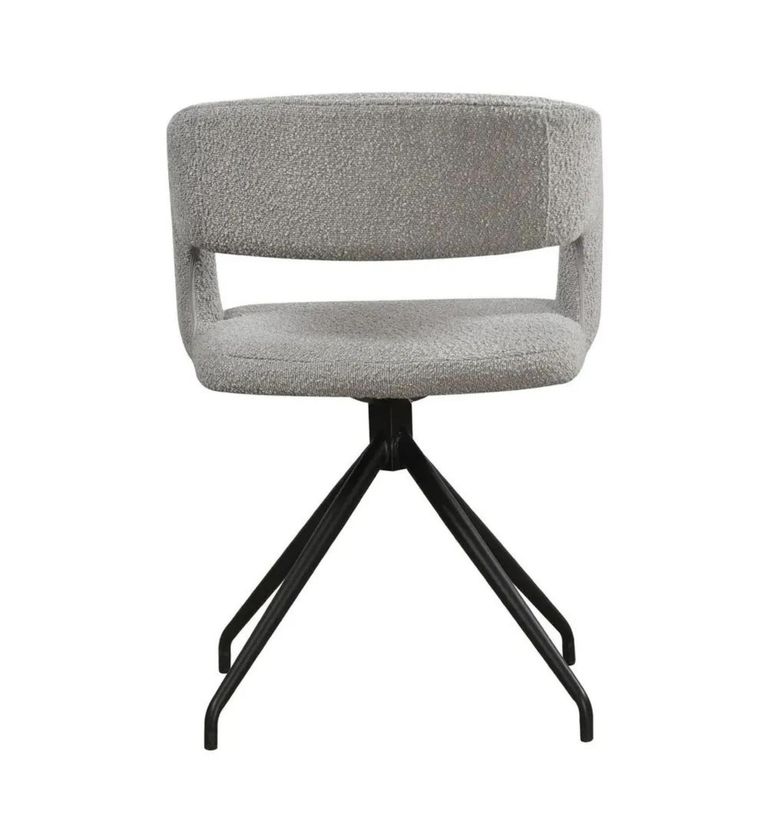 Clearance - Swivel Dining Chair - Set of 2 - Light Grey Boucle Fabric - Black Metal Leg - FSS15608