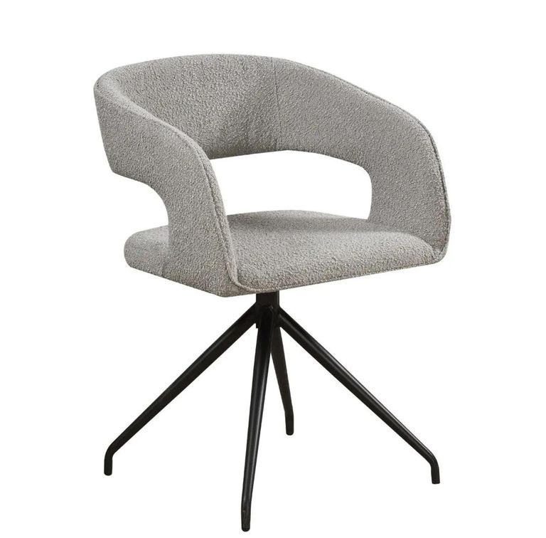 Clearance - Swivel Dining Chair - Set of 2 - Light Grey Boucle Fabric - Black Metal Leg - FSS15615