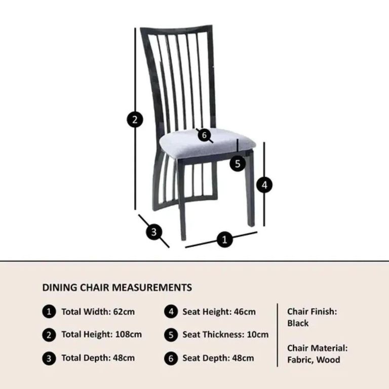 Athena Dining Chair - Slatted Back - Black High Gloss - Grey Seat Pads
