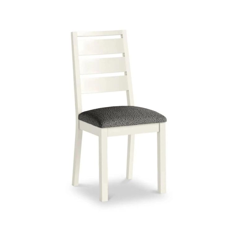 Modern Dining Chair - Set of 2 - Grey Boucle Fabric - White Painted