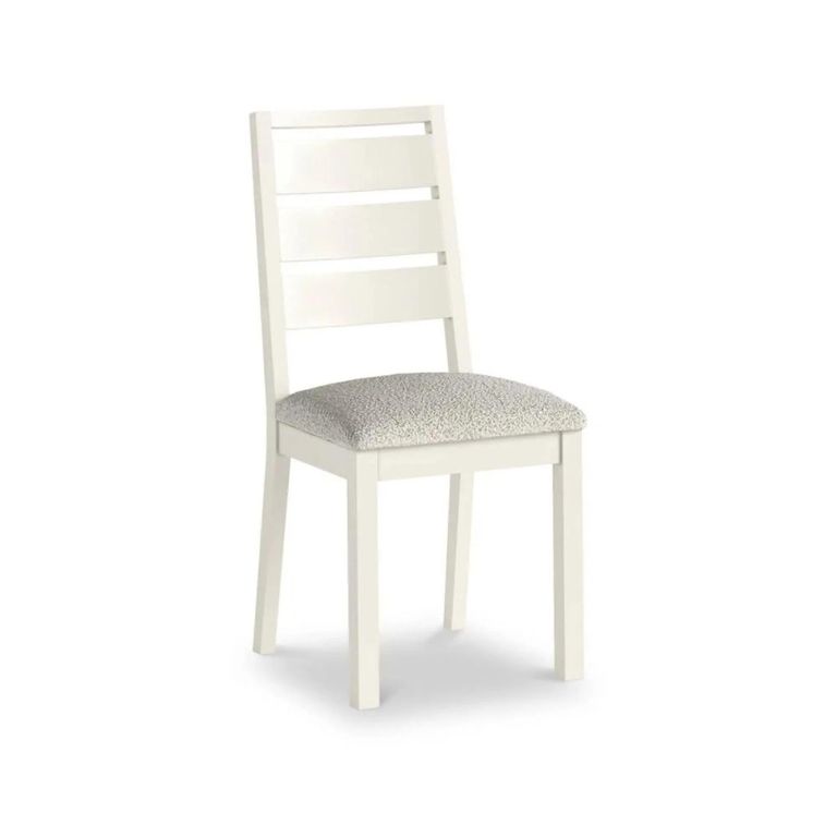 Modern Dining Chair - Set of 2 - White Boucle Fabric - White Painted