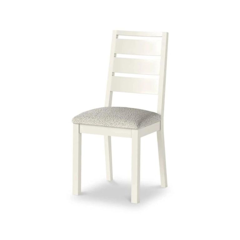 Modern Dining Chair - Set of 2 - White Boucle Fabric - White Painted
