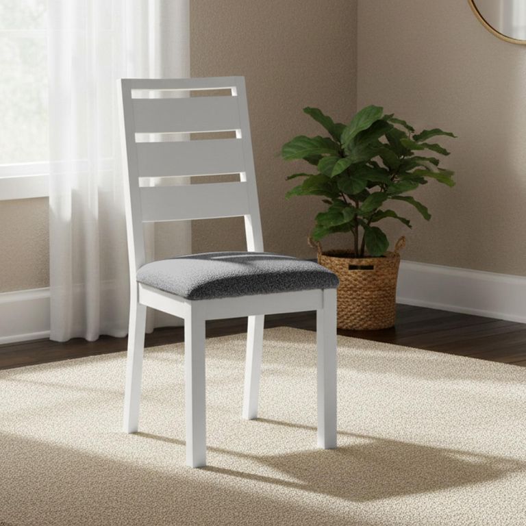 Modern Dining Chair - Set of 2 - Grey Boucle Fabric - Grey Painted