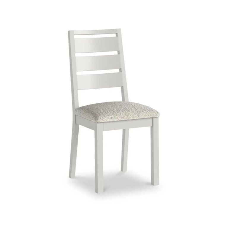 Modern Dining Chair - Set of 2 - White Boucle Fabric - Grey Painted