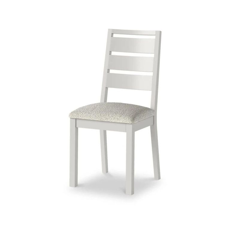 Modern Dining Chair - Set of 2 - White Boucle Fabric - Grey Painted
