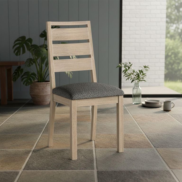 Modern Country Oak - Dining Chair - Set of 2 - Grey Boucle Fabric