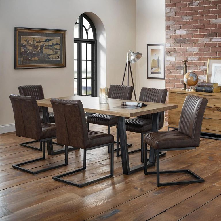 Brooklyn Cantilever Dining Chair - Set of 2 - Brown Faux Leather