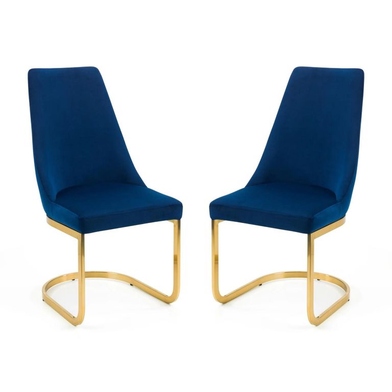 Vittoria Cantilever Dining Chair - Set of 2 - Blue Fabric