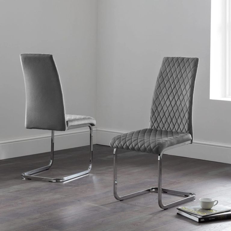 Calabria Cantilever Dining Chair - Set of 4 - Grey Fabric