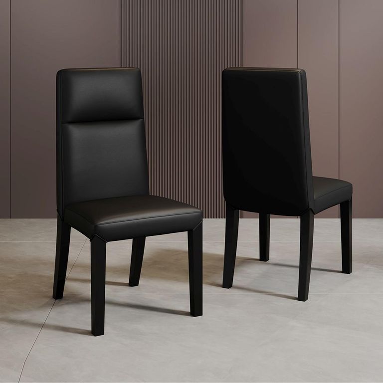 Venezia Black Leather High Back Dining Chair with Black Legs