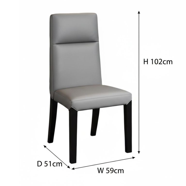 Venezia Grey Leather High Back Dining Chair with Black Legs