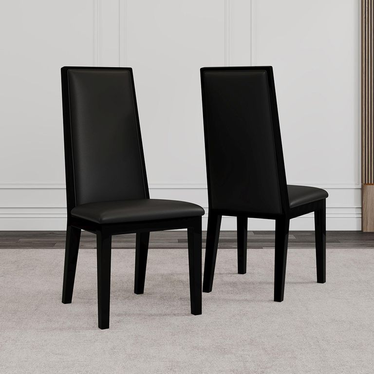 Elite Black Leather High Back Dining Chair with Black Legs