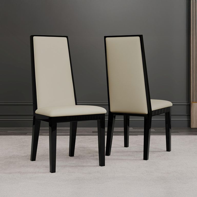 Elite Cream Leather High Back Dining Chair with Black Legs