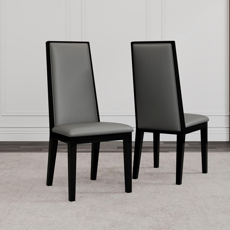 Elite Grey Leather High Back Dining Chair with Black Legs