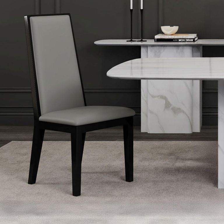 Elite Grey Leather High Back Dining Chair with Black Legs