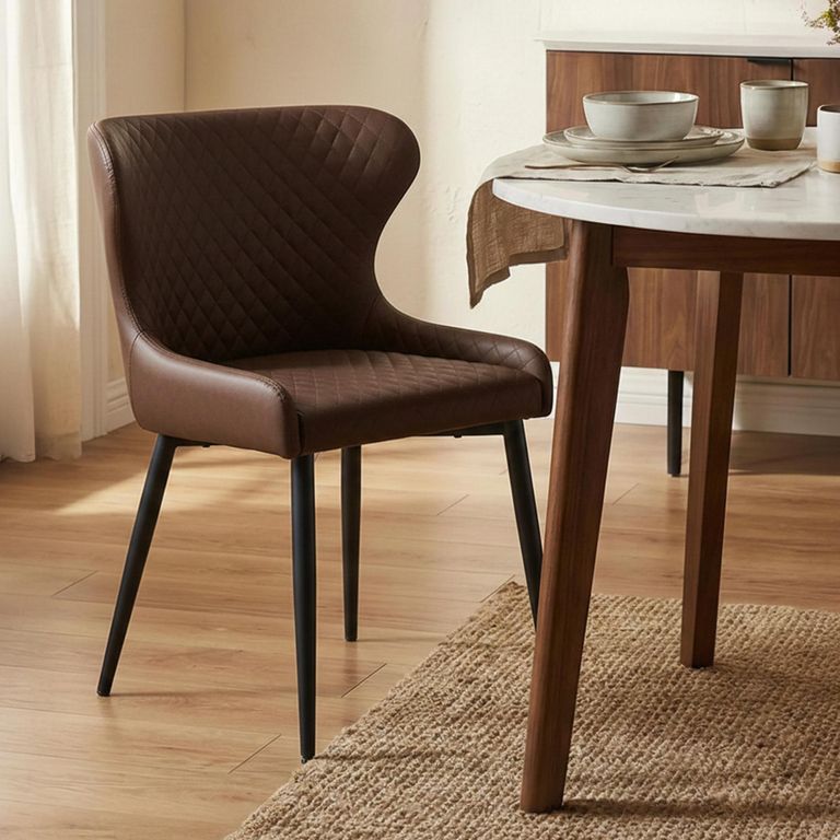 Langley Dining Chair - Set of 2 - Brown Faux Leather