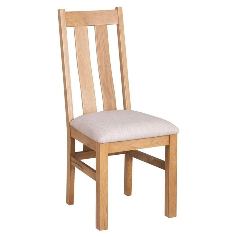 Appleby Dining Chair – Set of 2 - Slatted Back – Oak – Beige Fabric Seat Pad