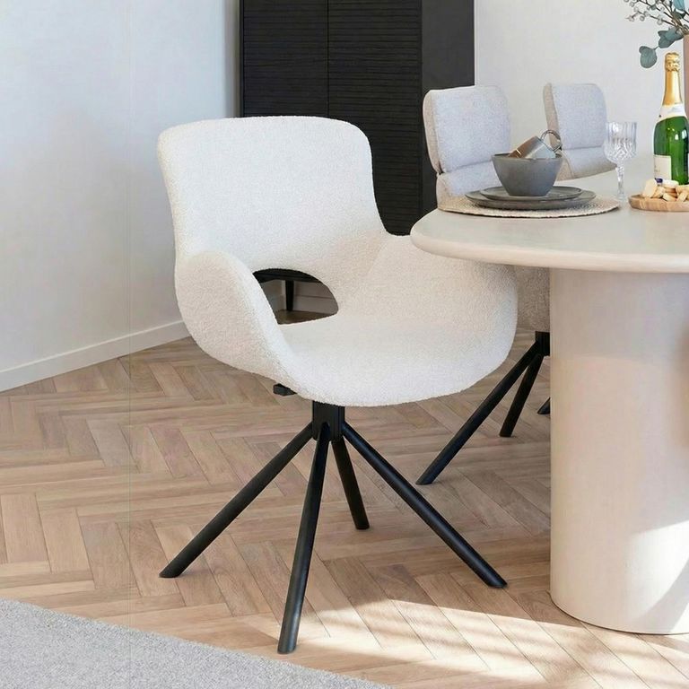 Amorim Dining Chair - Set of 2 - White Boucle Fabric - Swivel