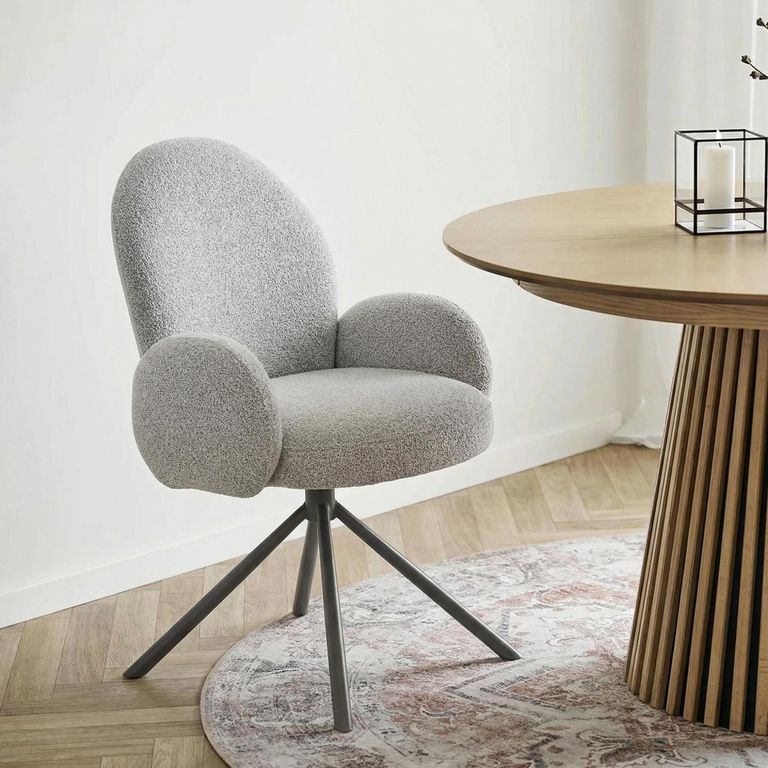 Lana Dining Chair - Set of 2 - Sand Boucle Fabric - Swivel