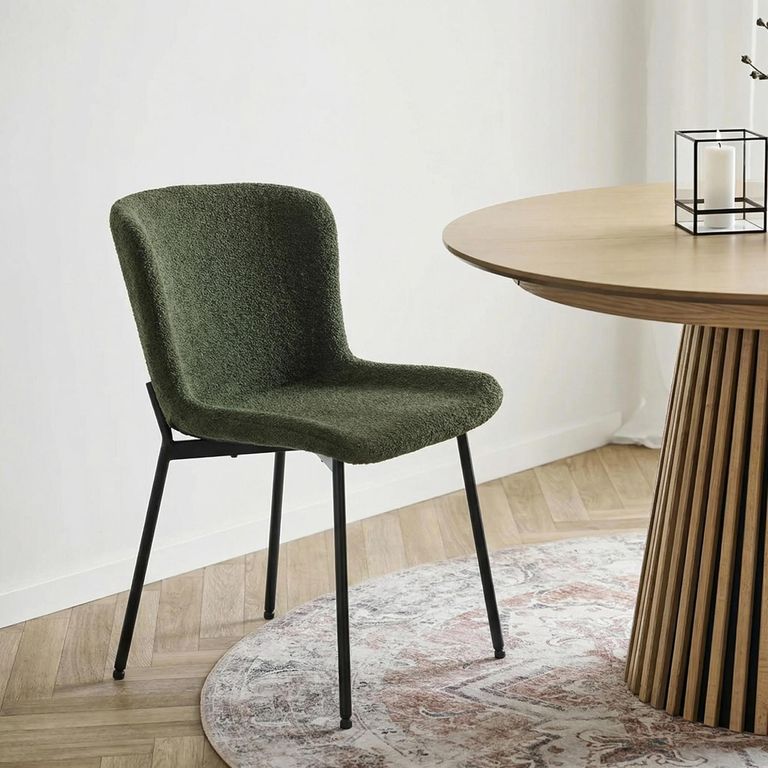 Maceda Dining Chair - Set of 2 - Dark Green Boucle Fabric