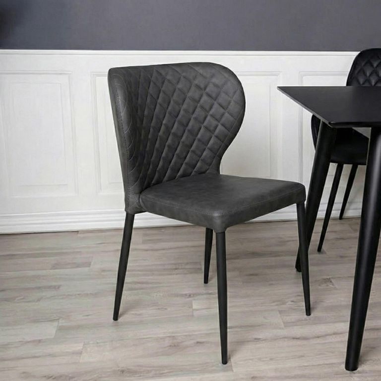 Pisa Dining Chair - Set of 2 - Dark Grey Faux Leather