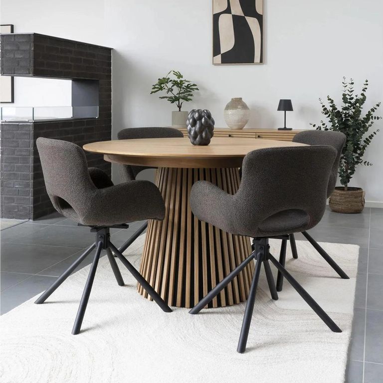 Amorim Dining Chair - Set of 2 - Brown Boucle Fabric - Swivel