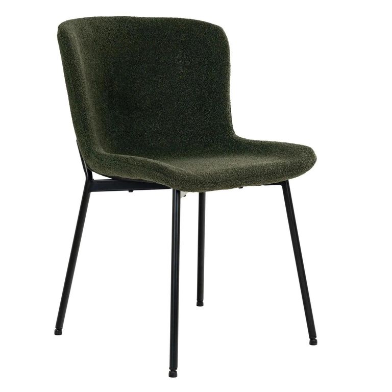 Maceda Dining Chair - Set of 2 - Dark Green Boucle Fabric