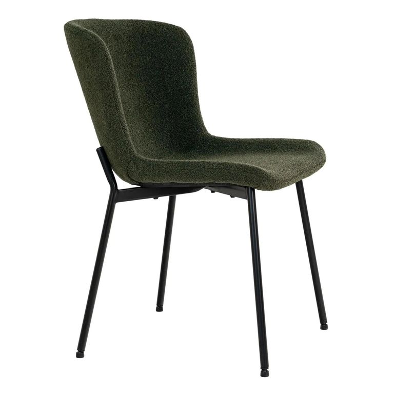 Maceda Dining Chair - Set of 2 - Dark Green Boucle Fabric