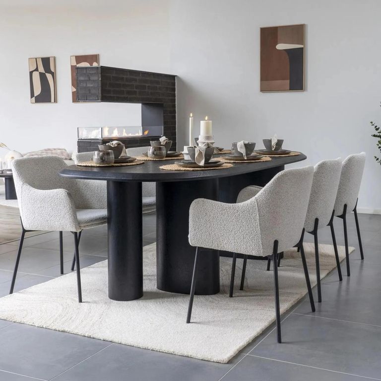 Melilla Dining Chair - Set of 2 - White Boucle Fabric