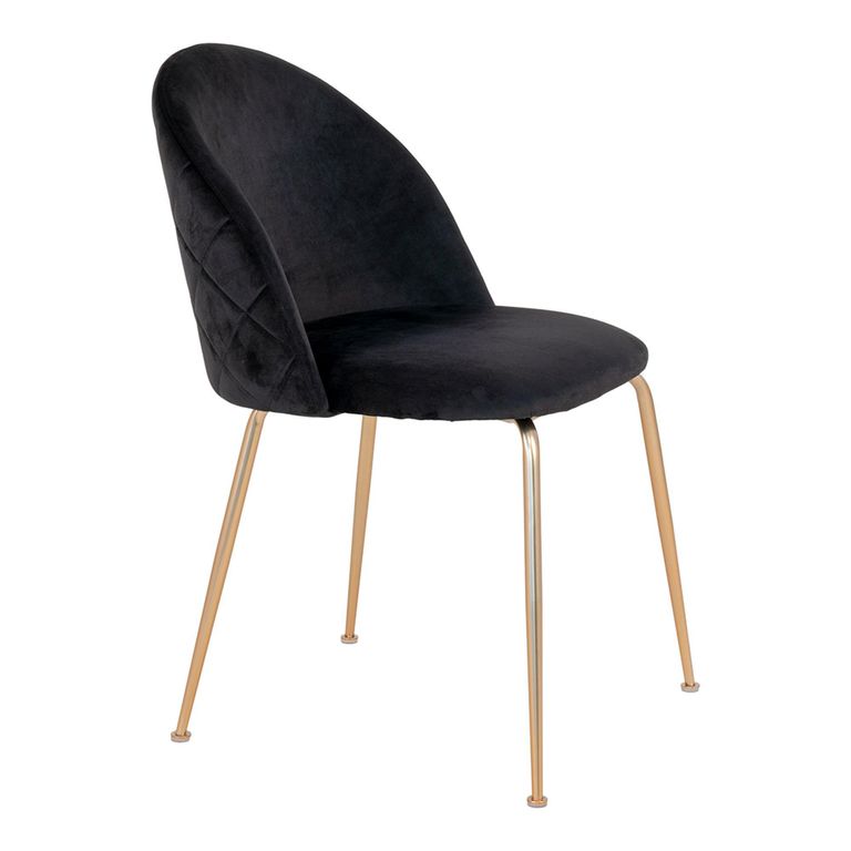 Geneve Dining Chair - Set of 2 - Black - Velvet Fabric - Gold Legs