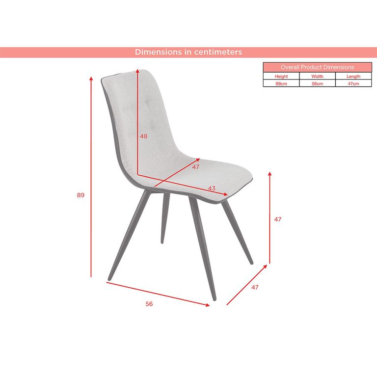 Cassino Dining Chair - Set of 2 - Grey Fabric