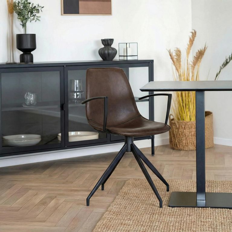 Monaco Dining Armchair - Set of 2 - Brown - Faux Leather - Swivel