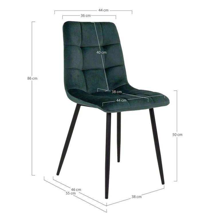 Middelfart Dining Chair - Set of 2 - Dark Green - Velvet Fabric