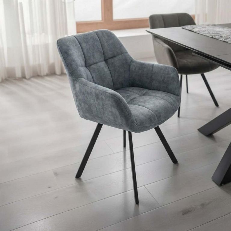 Jade Dining Armchair - Set of 2 - Stone Blue Fabric
