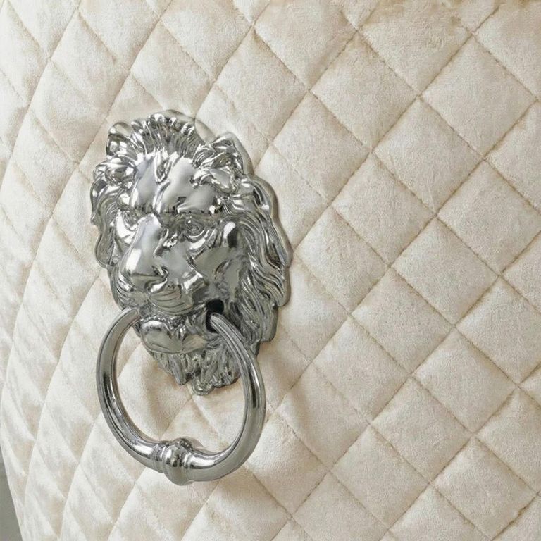 Lion Knocker Back Dining Chair - Champagne Velvet Fabric - Chrome Legs