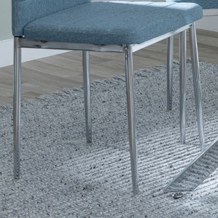 Clearance - Lido Dining Chair - Blue Fabric - Chrome Legs