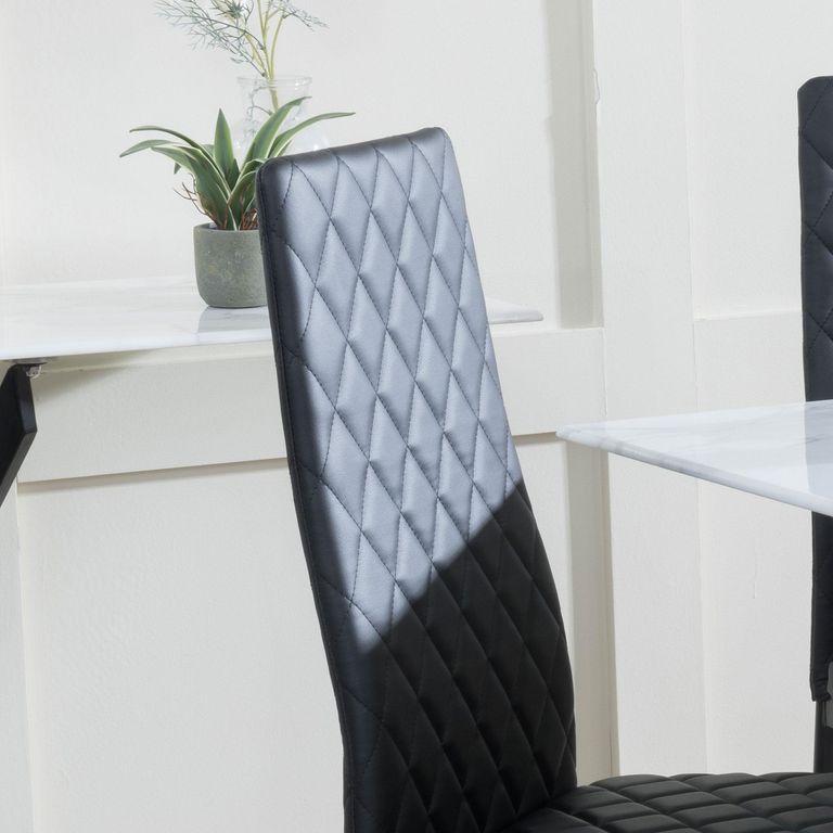 Metro Dining Chair - Set of 4 - Black Leather - Black Metal Legs
