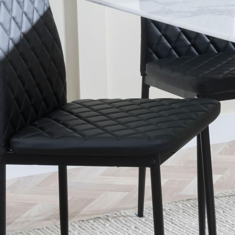 Metro Dining Chair - Set of 4 - Black Leather - Black Metal Legs